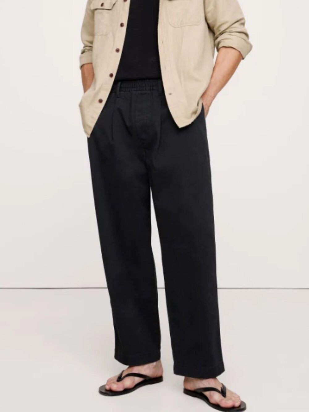 NWT!! Banana Republic Men's Black Loose Lightweight Cotton Chino Pull-On Pants L